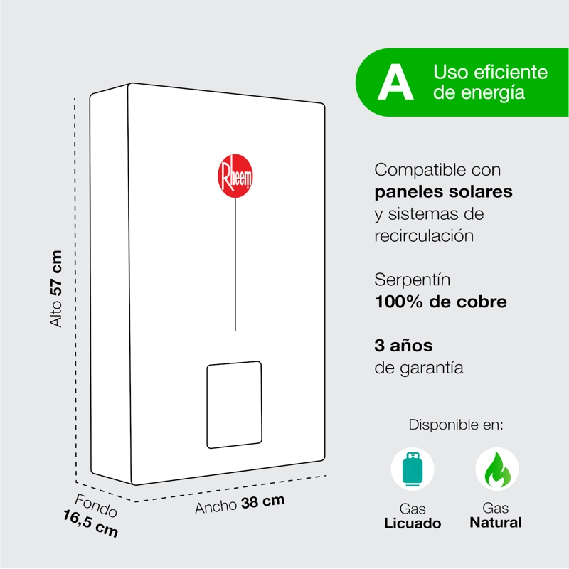 CALEFONT 21 L GAS NATURAL T. FORZADO + CONTROL DIGITAL RHEEM - 8