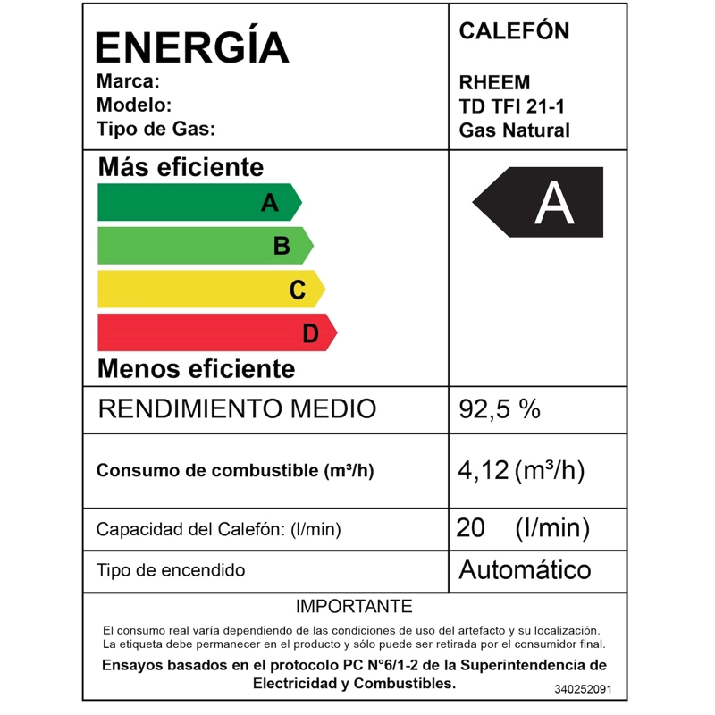 CALEFONT 21 L GAS NATURAL T. FORZADO + CONTROL DIGITAL RHEEM - 10
