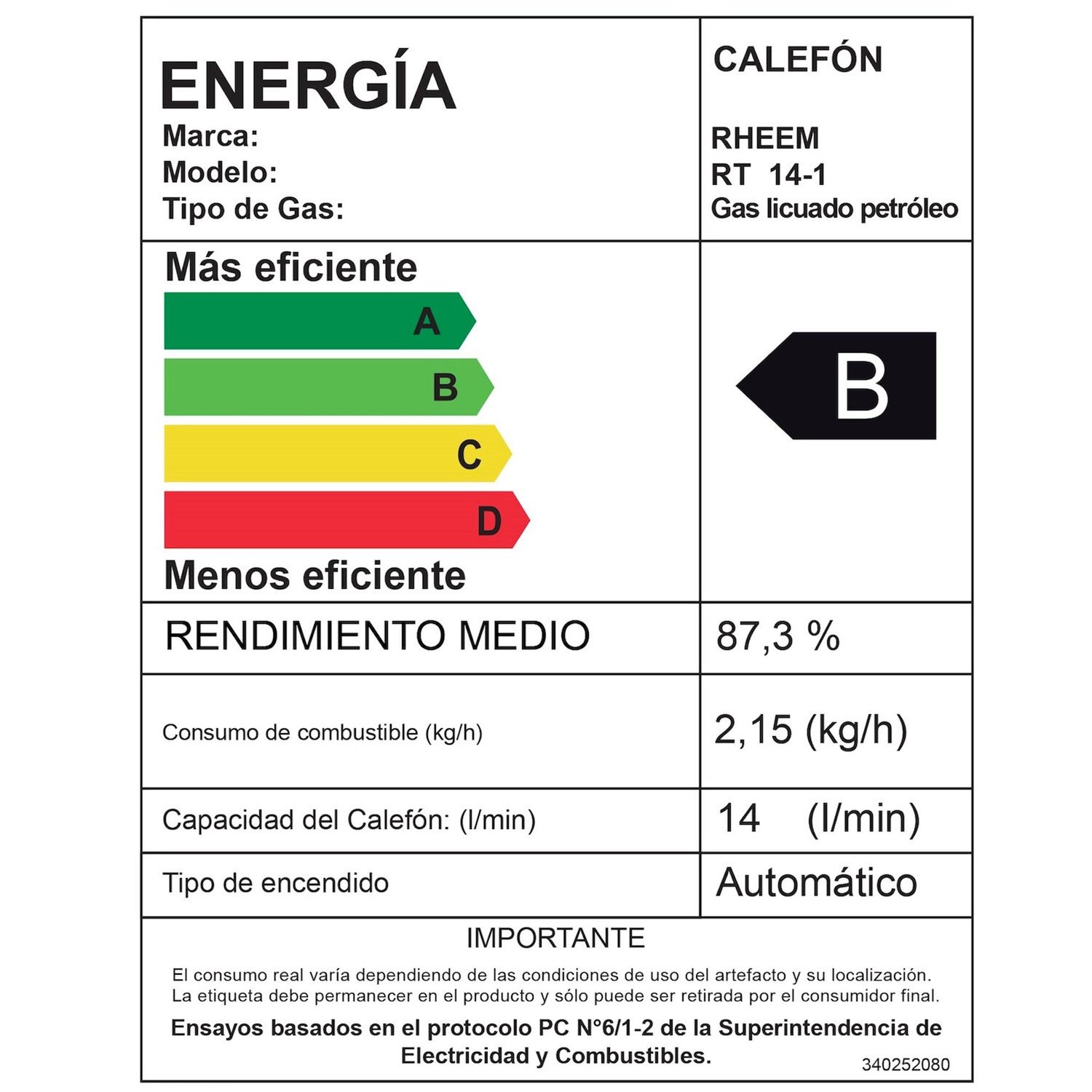CALEFONT 14 LITROS GAS LICUADO TIRO NATURAL RHEEM - 3