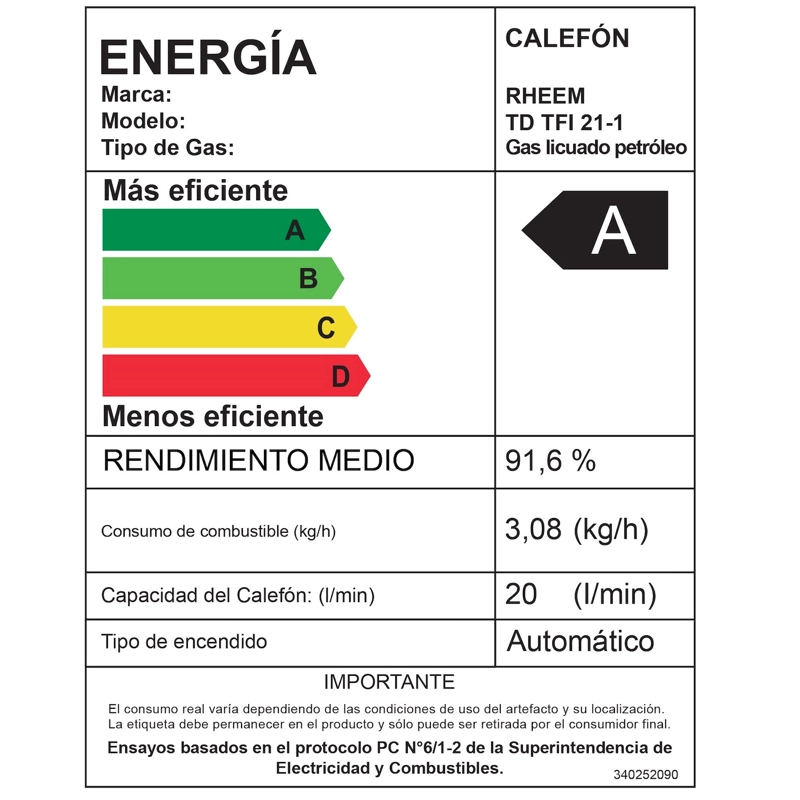 CALEFONT 21 LITROS GAS LICUADO TIRO FORZADO RHEEM - 3