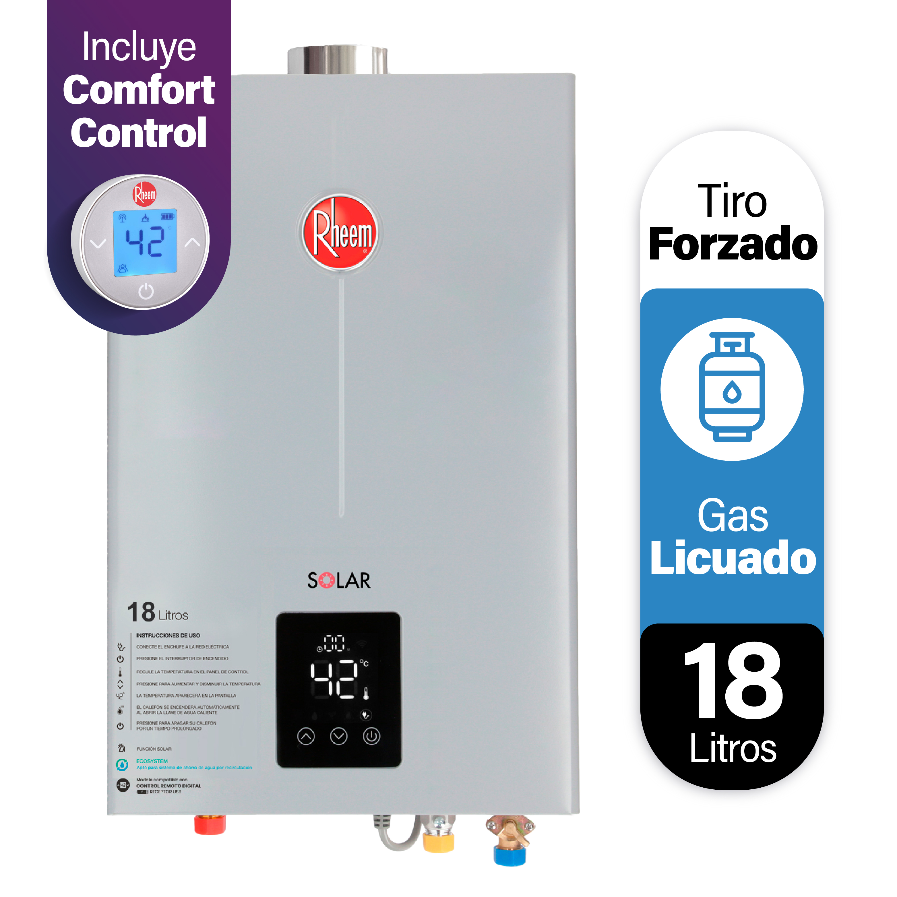 CALEFONT 18 L GAS LICUADO T. FORZADO + CONTROL DIGITAL RHEEM - 4