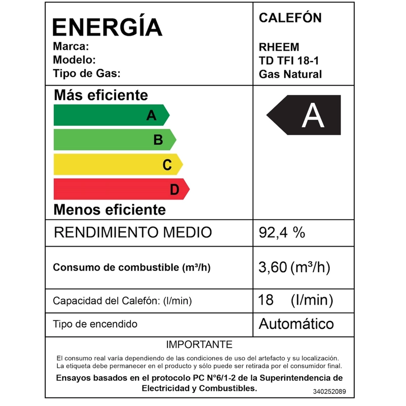 CALEFONT 18 L GAS NATURAL T FORZADO + CONTROL DIGITAL RHEEM - 2