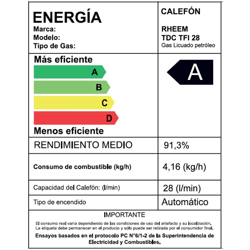 CALEFONT 28 LITROS GAS LICUADO TIRO FORZADO RHEEM - 3