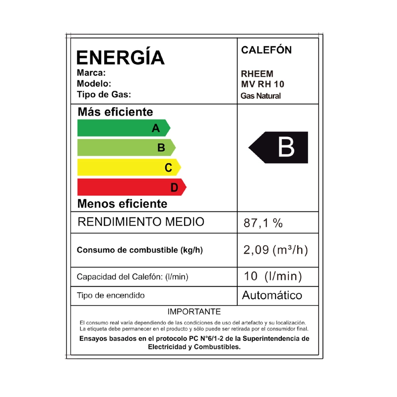 CALEFONT 10 LITROS GAS NATURAL TIRO NATURAL RHEEM - 7