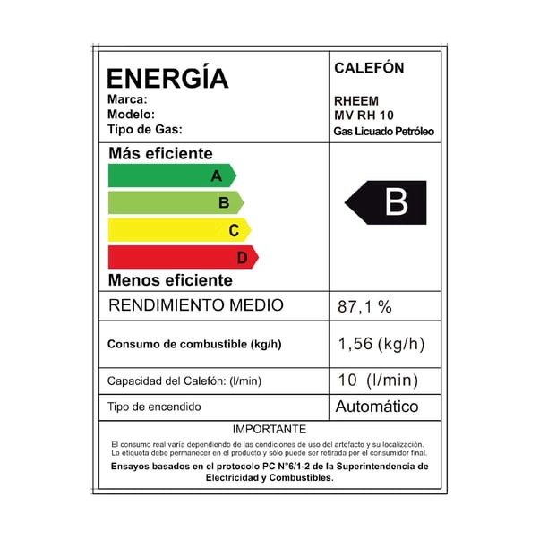 CALEFONT DIGITAL 10 LITROS GAS LICUADO TIRO NATURAL RHEEM - 10
