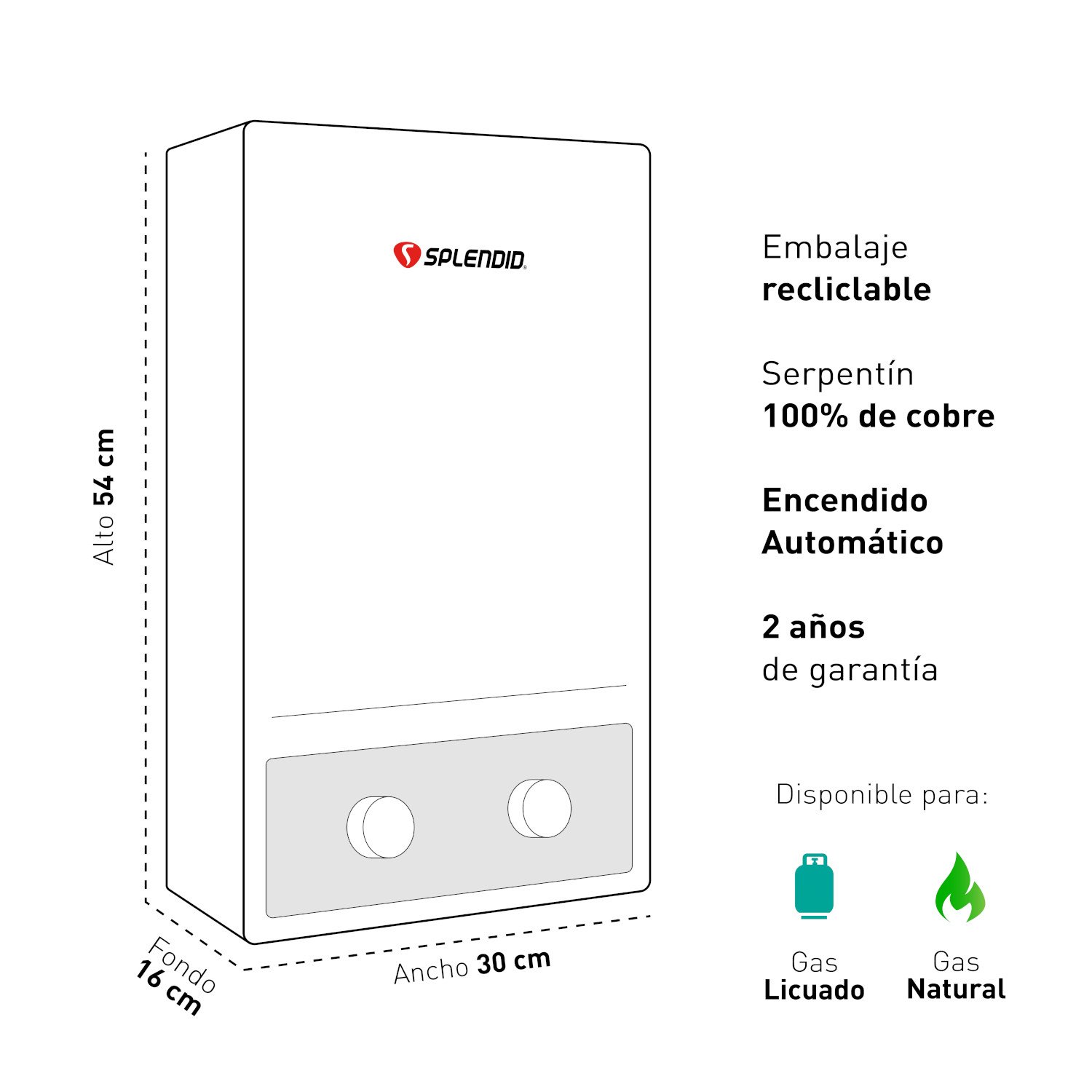 CALEFONT A GAS NATURAL 8 L SPLENDID TIRO NATURAL - 6