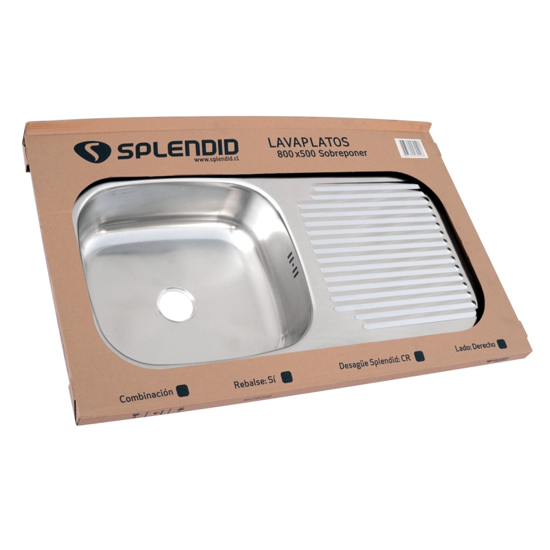 LAVAPLATOS 800X500 CON REBALSE SOBREPONER COMB. DERECHO - 4