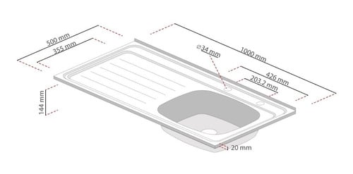 LAVAPLATOS SPLENDID SOBREPONER COMB IZQUIERDO 1000 X 500 CM - 3