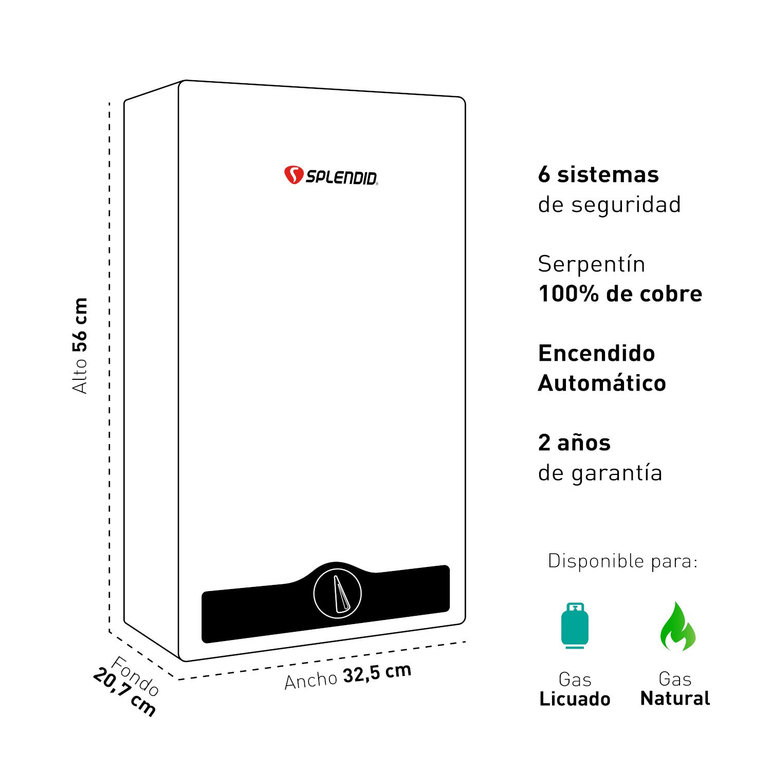 CALEFONT A GAS NATURAL 11 L SPLENDID TIRO NATURAL + BOMBA PRESURIZADORA - 7