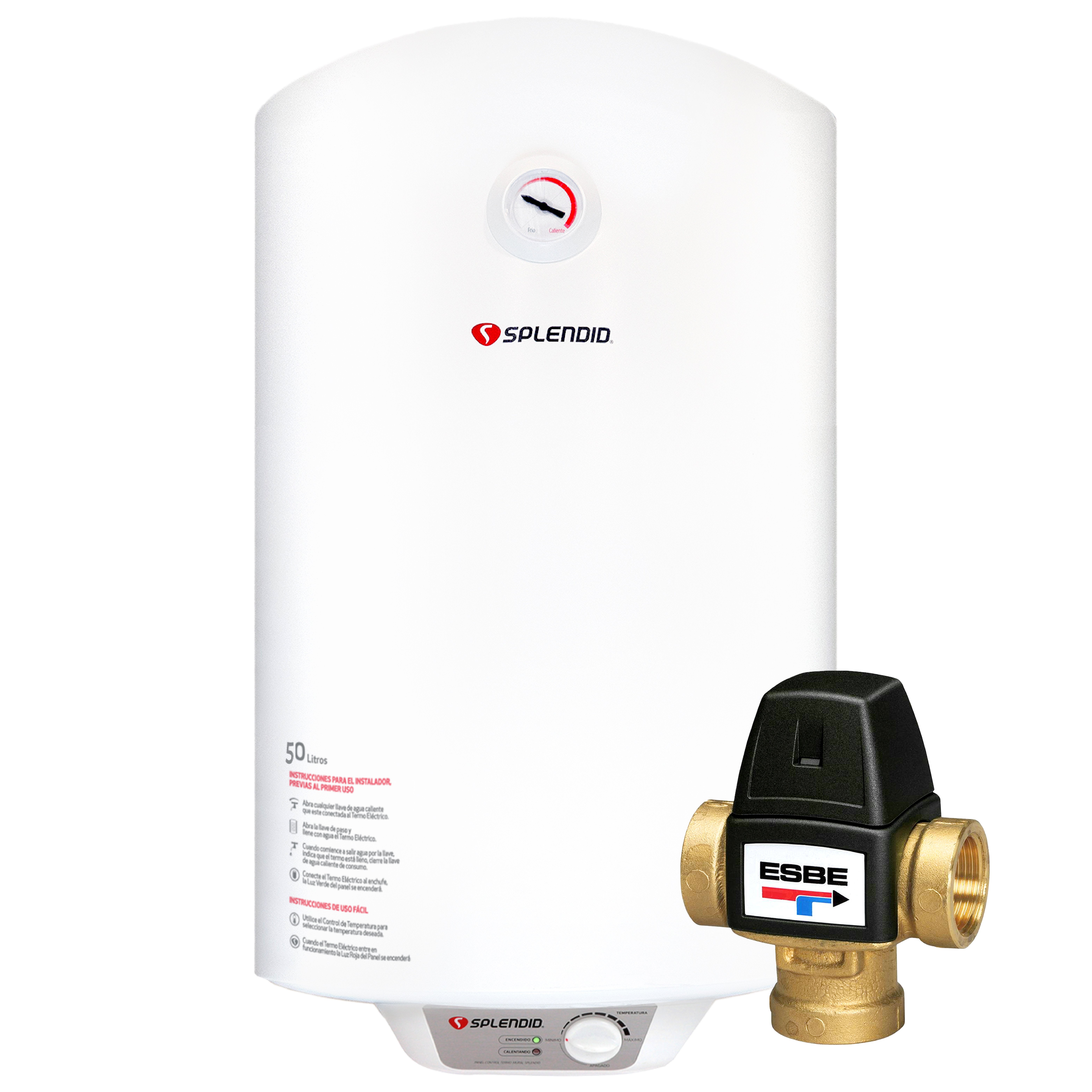 PACK TERMO ELECTRICO SPLENDID 50L MURAL + VALVULA MEZCLADORA 1/2