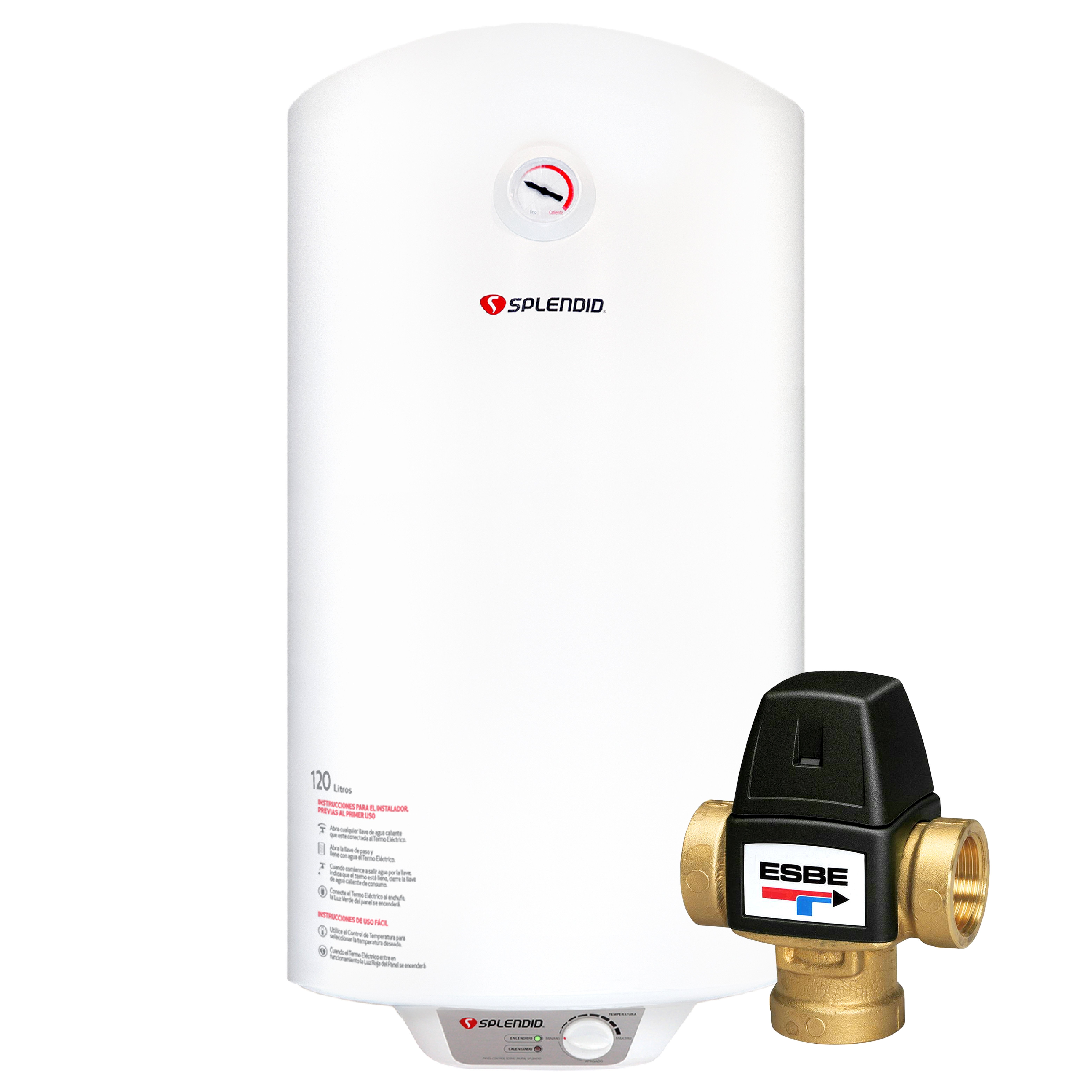 PACK TERMO ELÉCTRICO SPLENDID 120L MURAL + VÁLVULA MEZCLADORA 3/4 - 1