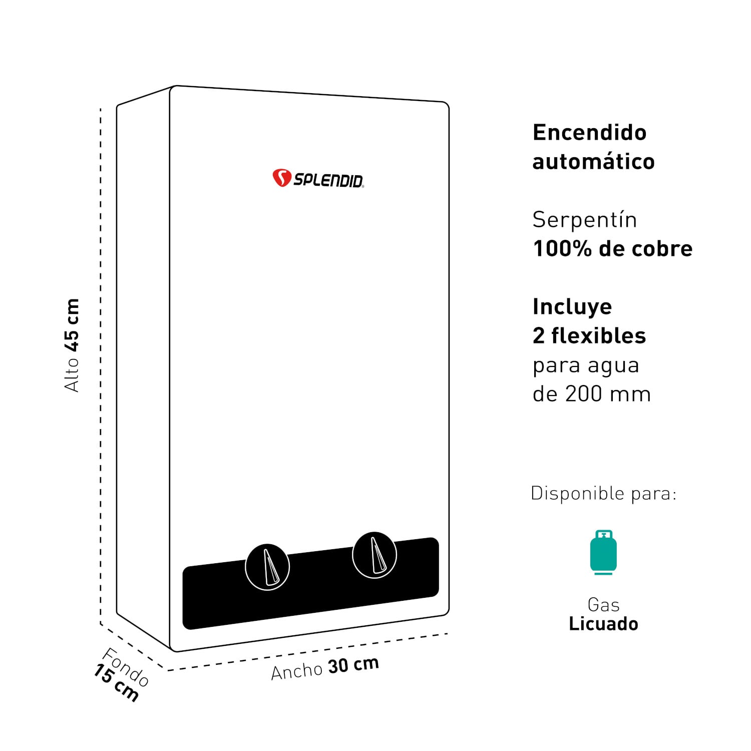 PACK SPLENDID CALEFONT 5 LITROS GAS LICUADO TIRO NATURAL + REGULADOR - 3