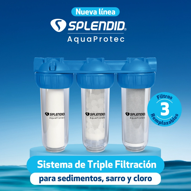 FILTRO TRIPLE DE AGUA ANTISARRO SEDIMENTOS, CLORO SPLENDID - 3