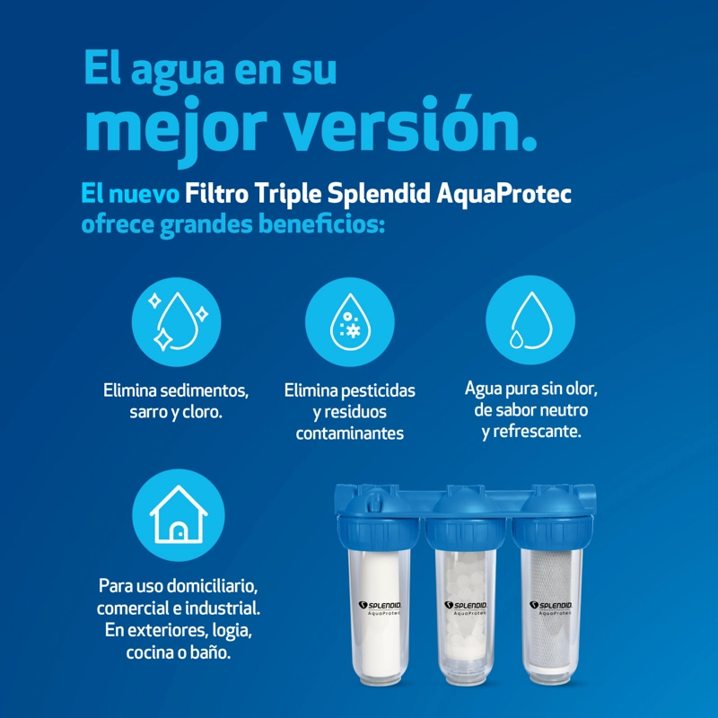 FILTRO TRIPLE DE AGUA ANTISARRO SEDIMENTOS, CLORO SPLENDID - 8