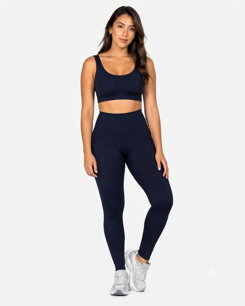 ROPA DEPORTIVA CONJUNTO MUJER LEGGINGS AZUL OSCURO PILATES YOGA GYM - 1