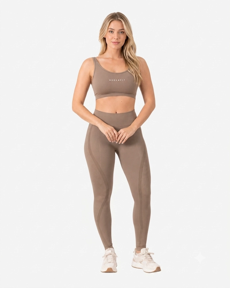 ROPA DEPORTIVA CONJUNTO MUJER SEAMLESS CAFE CLARO PILATES YOGA GYM - 1