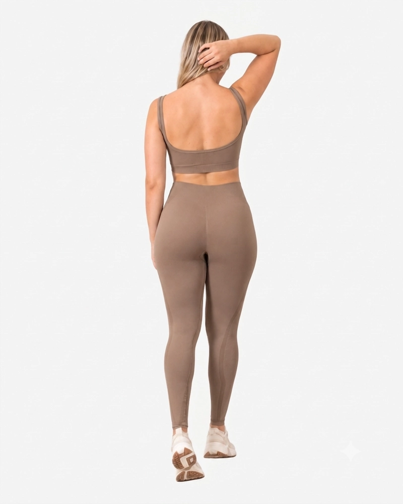 ROPA DEPORTIVA CONJUNTO MUJER SEAMLESS CAFE CLARO PILATES YOGA GYM - 3