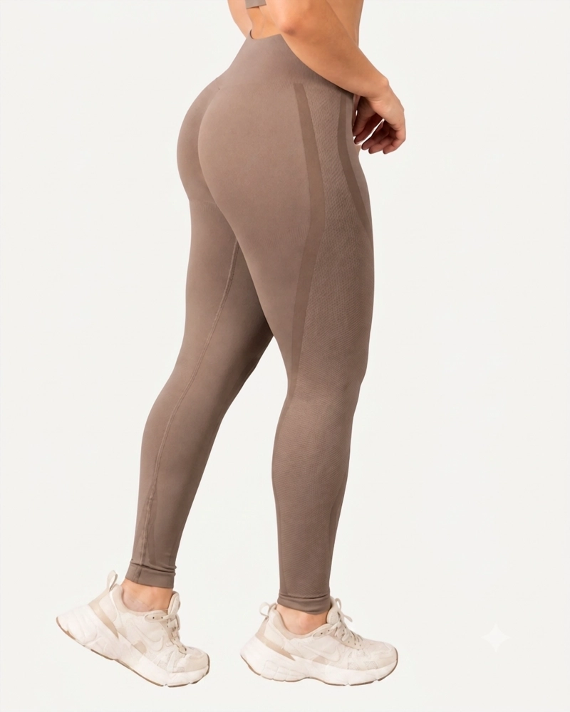ROPA DEPORTIVA CONJUNTO MUJER SEAMLESS CAFE CLARO PILATES YOGA GYM - 4