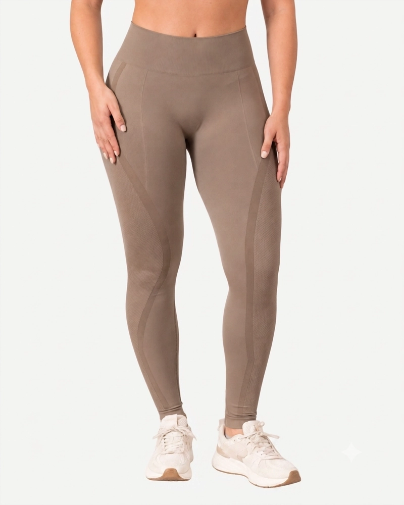 ROPA DEPORTIVA CONJUNTO MUJER SEAMLESS CAFE CLARO PILATES YOGA GYM - 5
