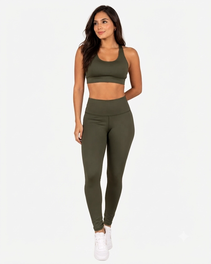 ROPA DEPORTIVA CONJUNTO MUJER SLIM VERDE MILITAR PILATES YOGA GYM - 1