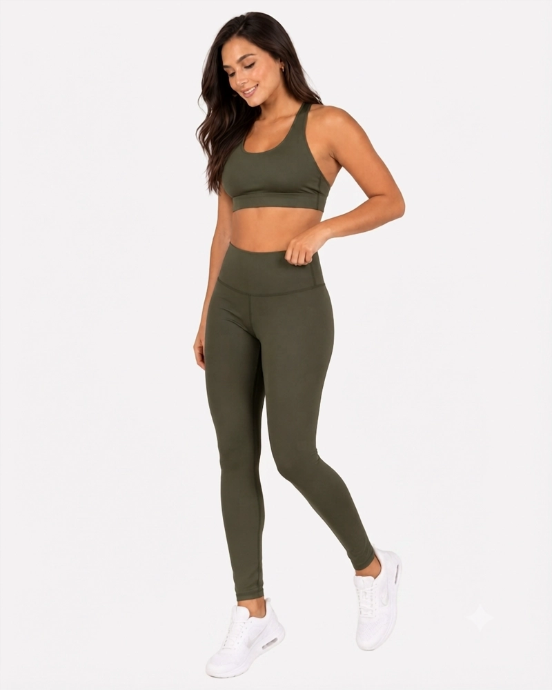 ROPA DEPORTIVA CONJUNTO MUJER SLIM VERDE MILITAR PILATES YOGA GYM - 2