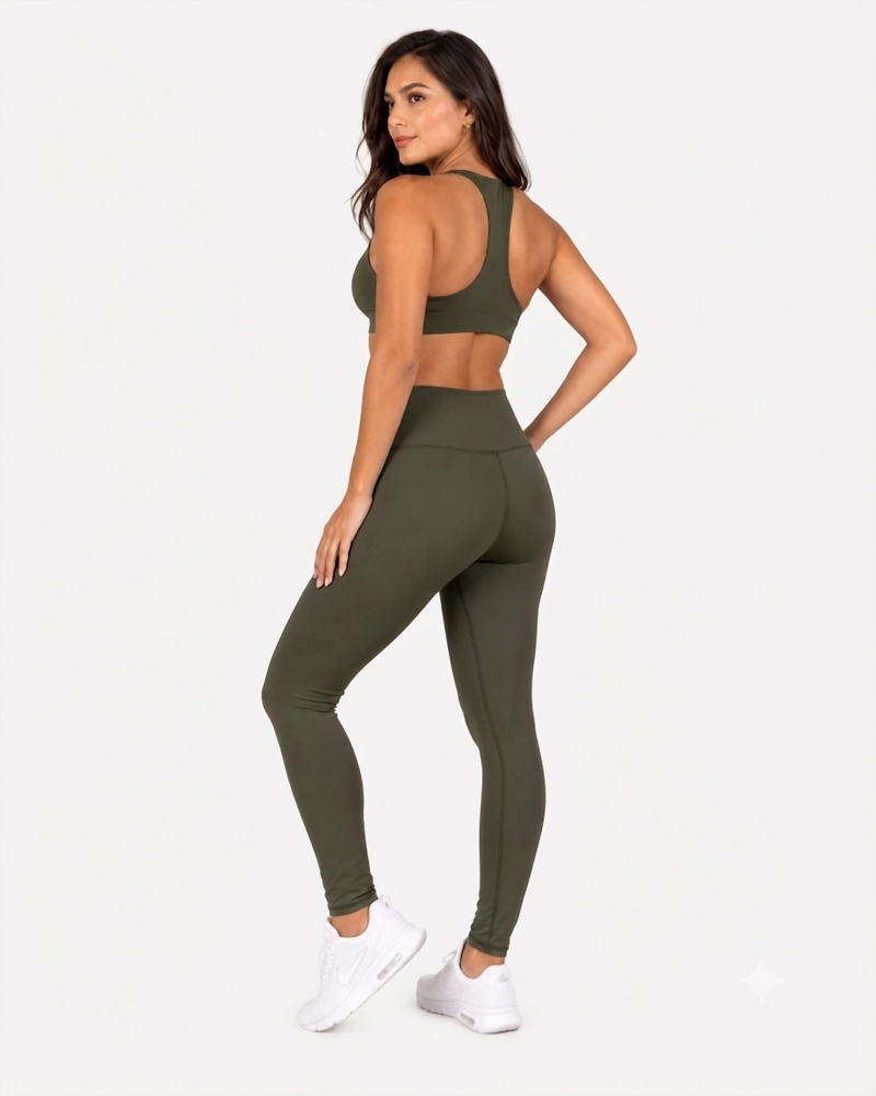 ROPA DEPORTIVA CONJUNTO MUJER SLIM VERDE MILITAR PILATES YOGA GYM - 3