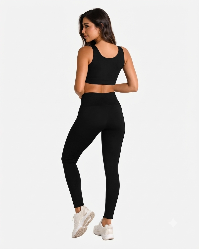 ROPA DEPORTIVA CONJUNTO MUJER LEGGINGS NEGRO PILATES YOGA GYM - 3
