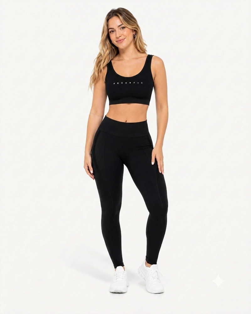 ROPA DEPORTIVA CONJUNTO MUJER SEAMLESS NEGRO PILATES YOGA GYM - 1