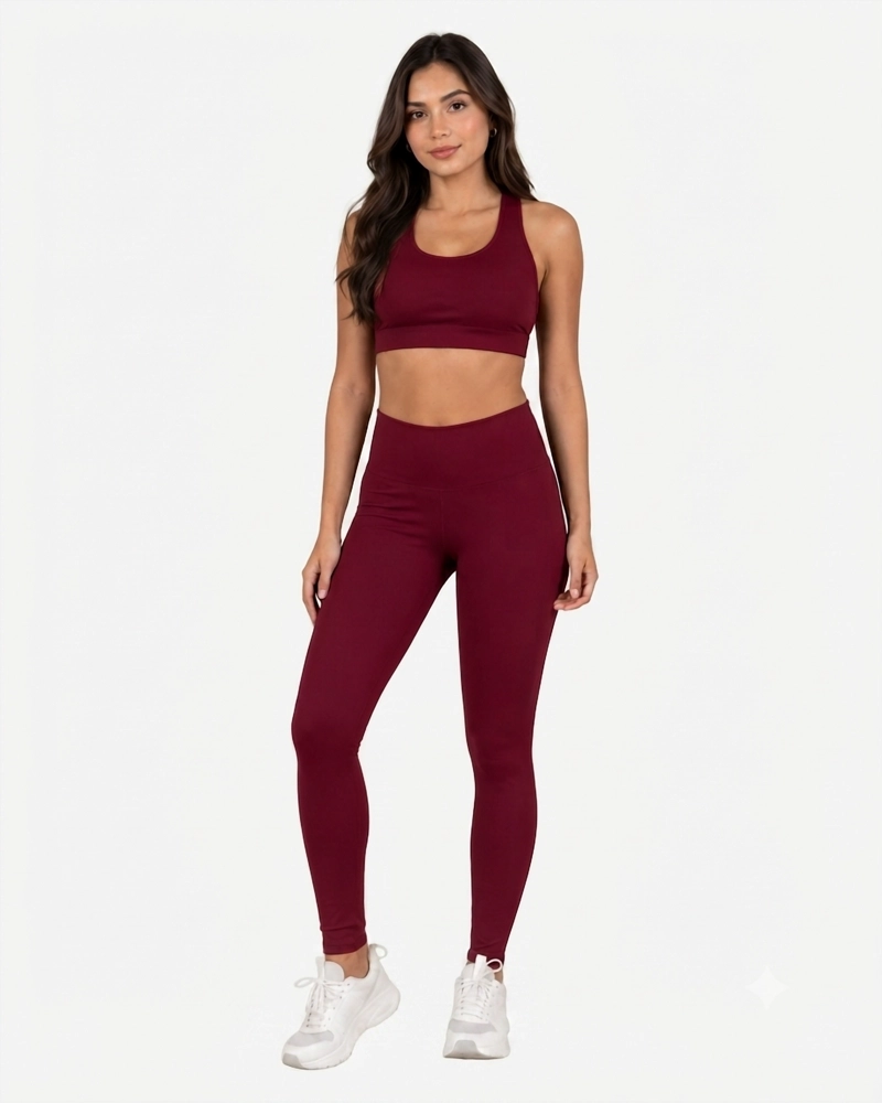 ROPA DEPORTIVA CONJUNTO MUJER SLIM ROJO VINO PILATES YOGA GYM - 1
