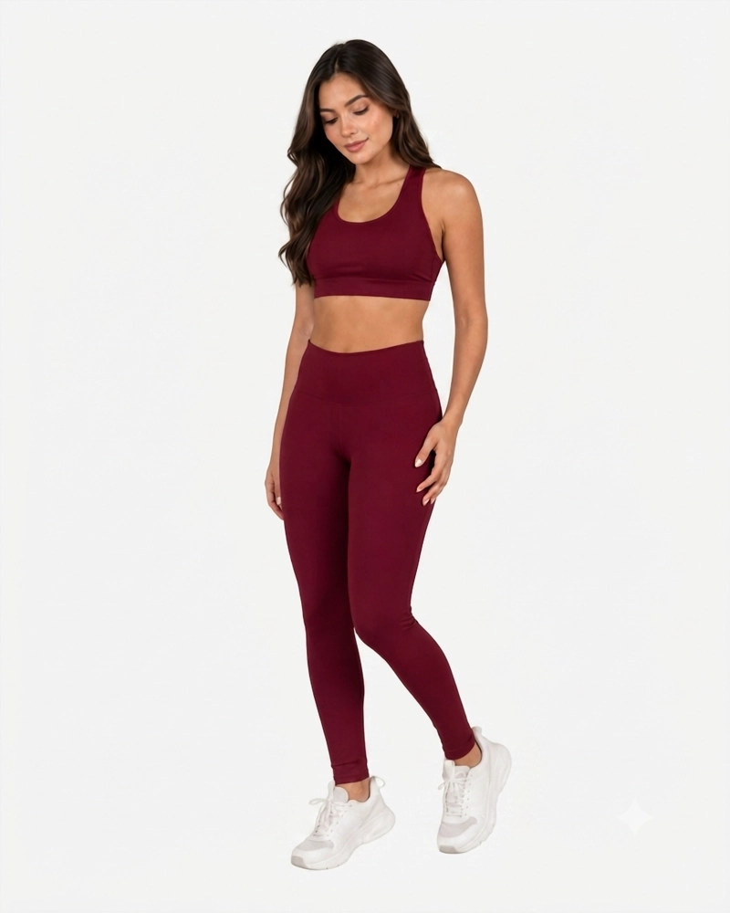 ROPA DEPORTIVA CONJUNTO MUJER SLIM ROJO VINO PILATES YOGA GYM - 2
