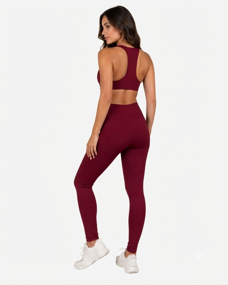 ROPA DEPORTIVA CONJUNTO MUJER SLIM ROJO VINO PILATES YOGA GYM - 3