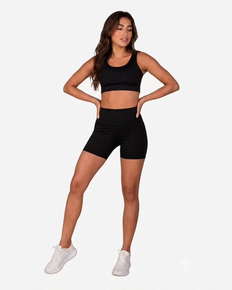 ROPA DEPORTIVA CONJUNTO MUJER SHORT NEGRO PILATES YOGA GYM - 1