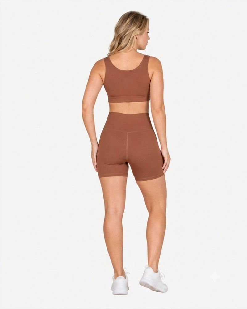 ROPA DEPORTIVA CONJUNTO MUJER SHORT CHOCOLATE CLARO PILATES YOGA GYM - 3