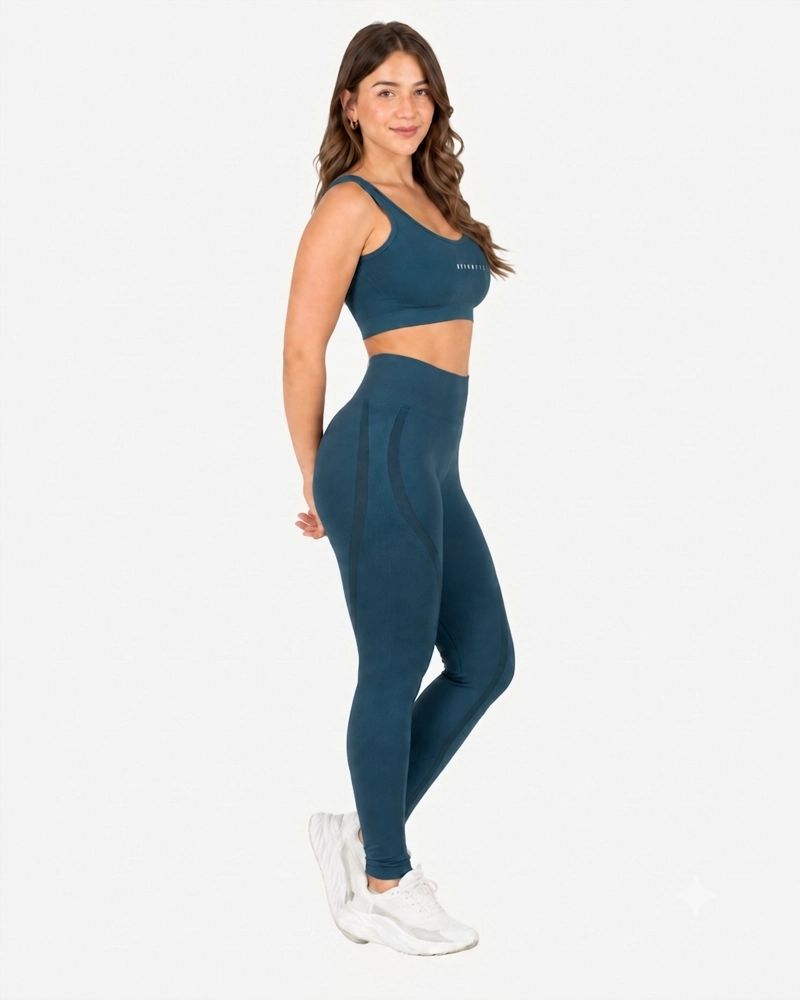ROPA DEPORTIVA CONJUNTO MUJER SEAMLESS AZUL GRISACEO PILATES YOGA GYM - 2