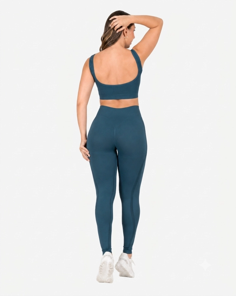 ROPA DEPORTIVA CONJUNTO MUJER SEAMLESS AZUL GRISACEO PILATES YOGA GYM - 3