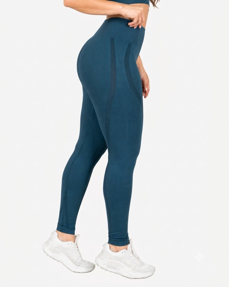 ROPA DEPORTIVA CONJUNTO MUJER SEAMLESS AZUL GRISACEO PILATES YOGA GYM - 4