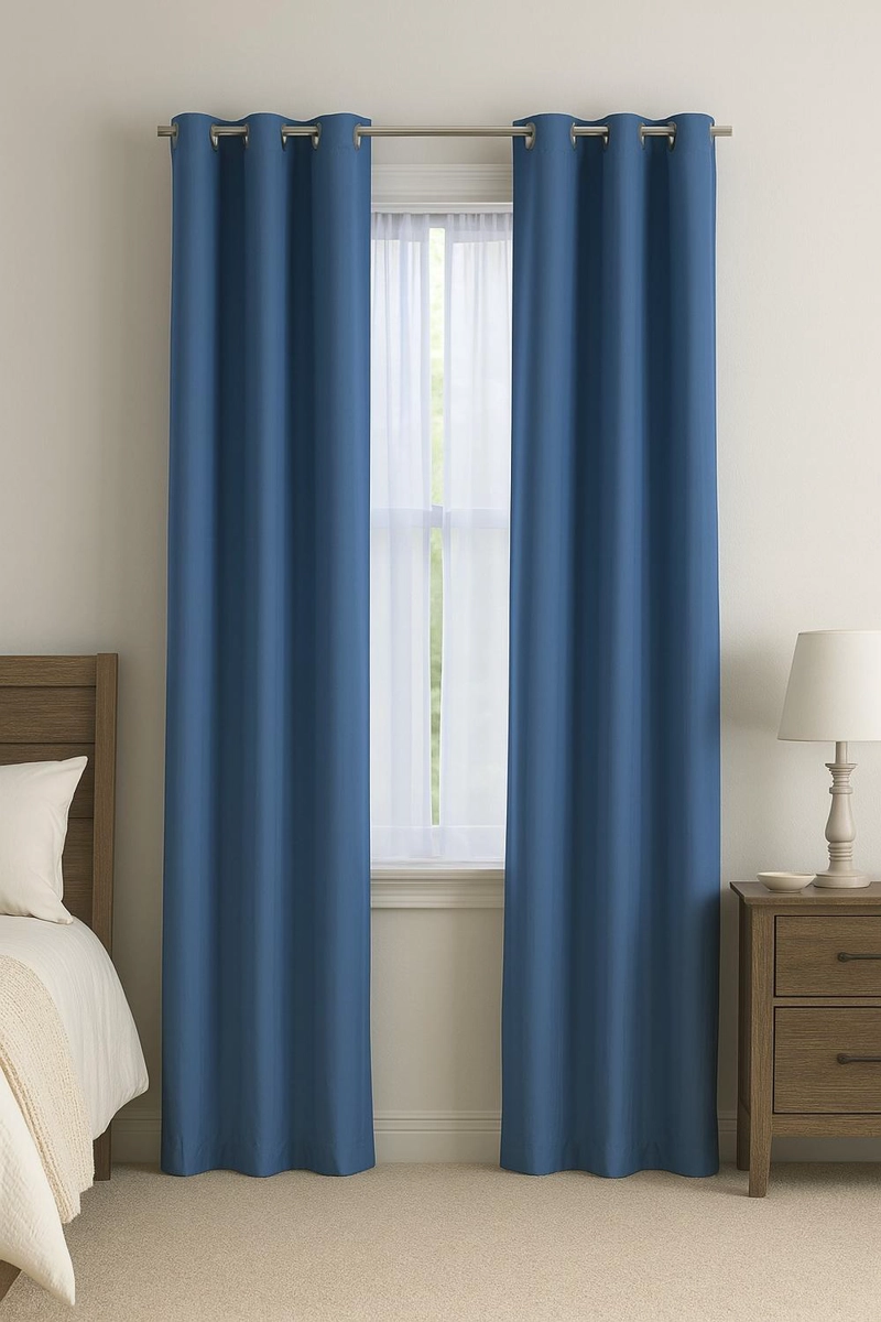 CORTINA BLACKOUT 100% ENGOMADA TERMICA TELA LIGERA 140X225 - MICROFIBRA PREMIUM - 2 PAÑOS AZUL - 1