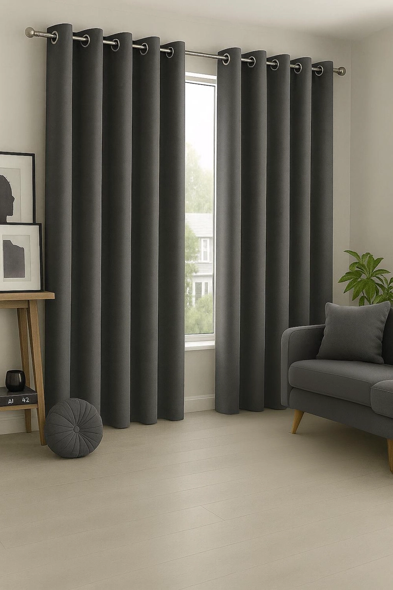 CORTINA BLACKOUT 100% ENGOMADA TERMICA TELA LIGERA 140X225 - MICROFIBRA PREMIUM - 2 PAÑOS GRIS OSCUR - 5