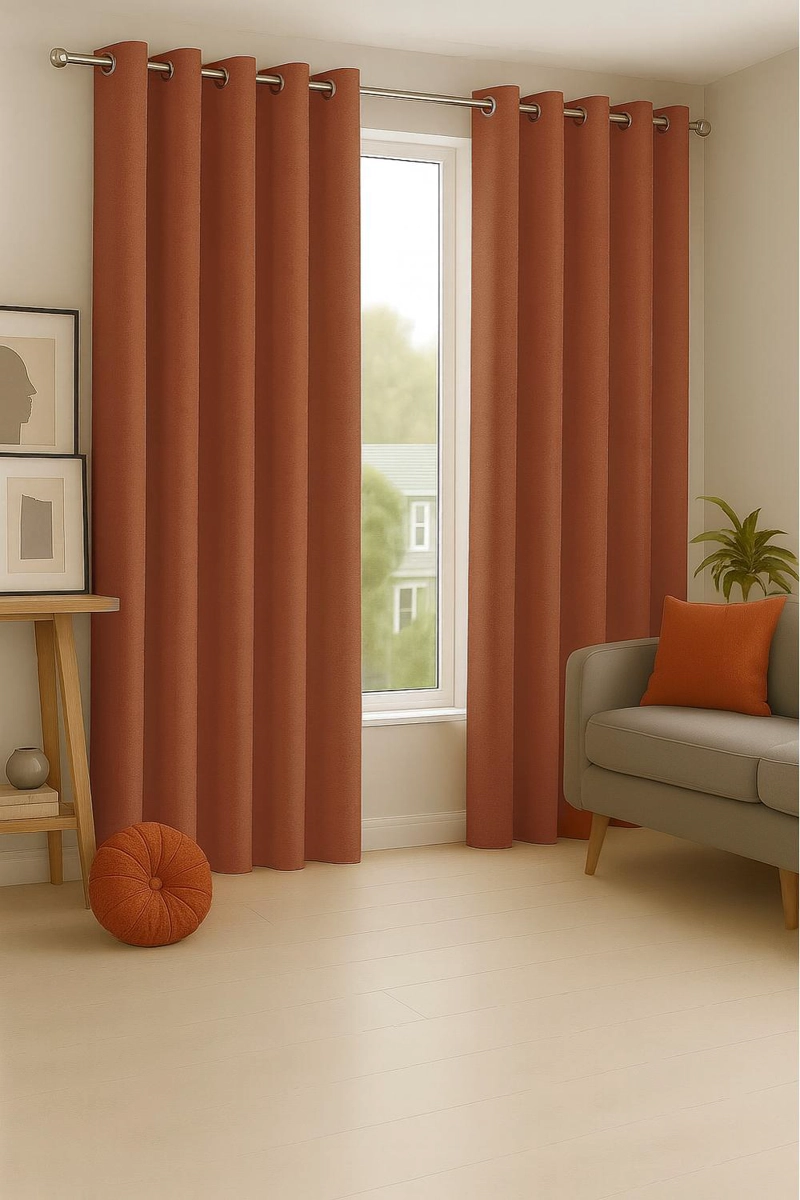 CORTINA BLACKOUT 100% ENGOMADA TERMICA TELA LIGERA 140X225 - MICROFIBRA PREMIUM - 2 PAÑOS NARANJO - 5