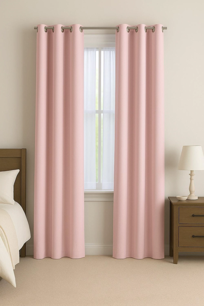 CORTINA BLACKOUT 100% ENGOMADA TERMICA TELA LIGERA 140X225 - MICROFIBRA PREMIUM - 2 PAÑOS ROSA - 1