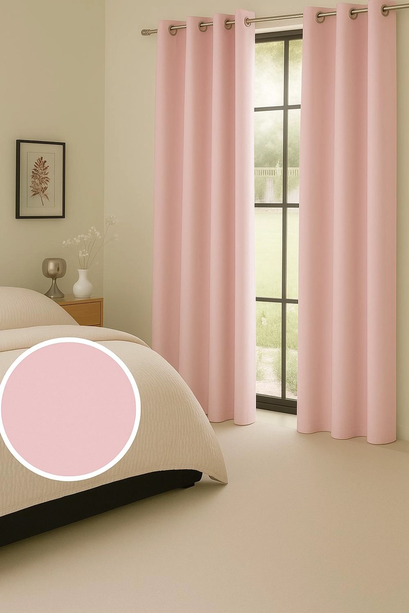 CORTINA BLACKOUT 100% ENGOMADA TERMICA TELA LIGERA 140X225 - MICROFIBRA PREMIUM - 2 PAÑOS ROSA - 4