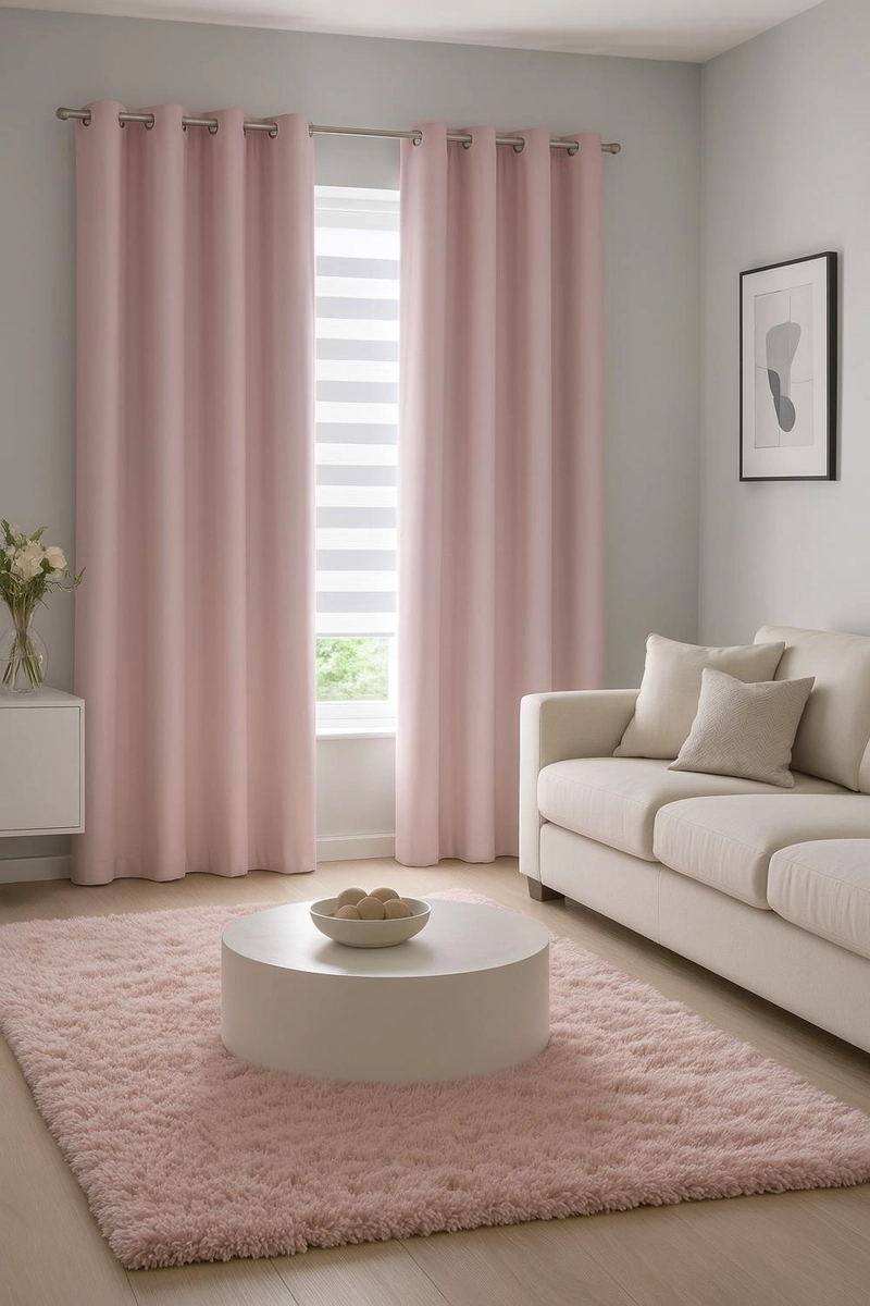 CORTINA BLACKOUT 100% ENGOMADA TERMICA TELA LIGERA 140X225 - MICROFIBRA PREMIUM - 2 PAÑOS ROSA - 5