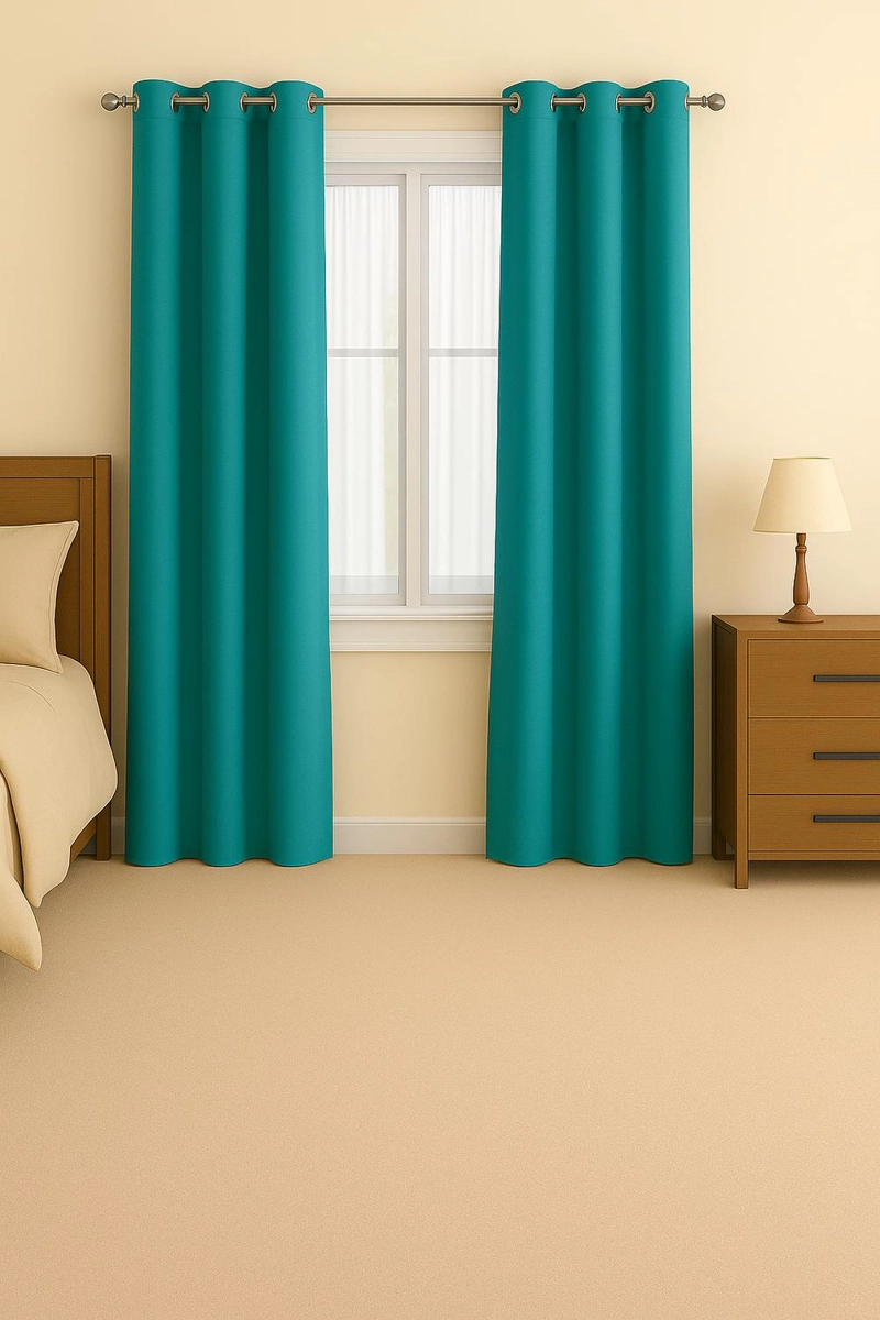 CORTINA BLACKOUT 100% ENGOMADA TERMICA TELA LIGERA 140X225 - MICROFIBRA PREMIUM - 2 PAÑOS TURQUESA - 1
