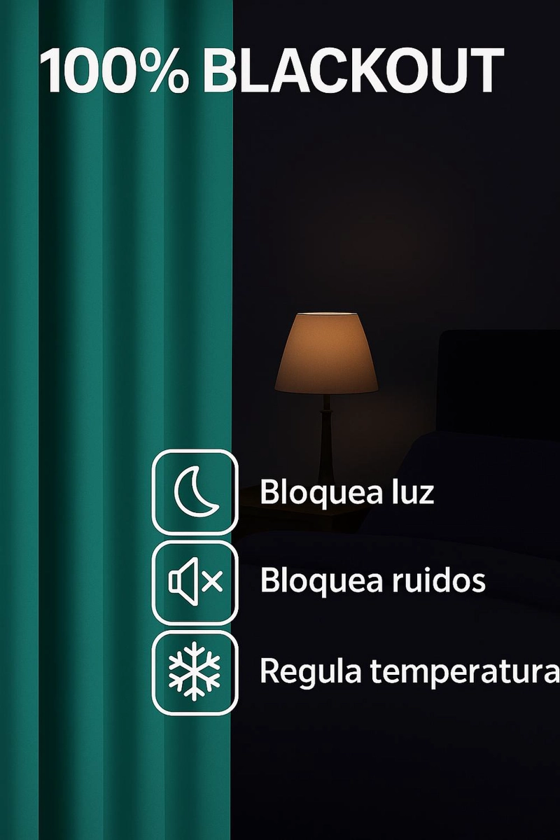 CORTINA BLACKOUT 100% ENGOMADA TERMICA TELA LIGERA 140X225 - MICROFIBRA PREMIUM - 2 PAÑOS TURQUESA - 6