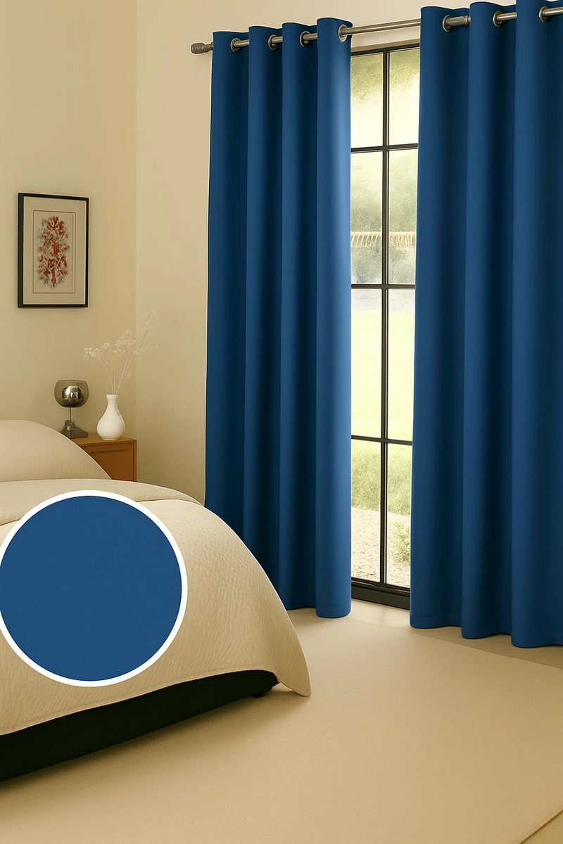 CORTINA BLACKOUT 100% ENGOMADA TERMICA TELA LIGERA 140X225 - MICROFIBRA PREMIUM - 1 PAÑO AZUL - 4