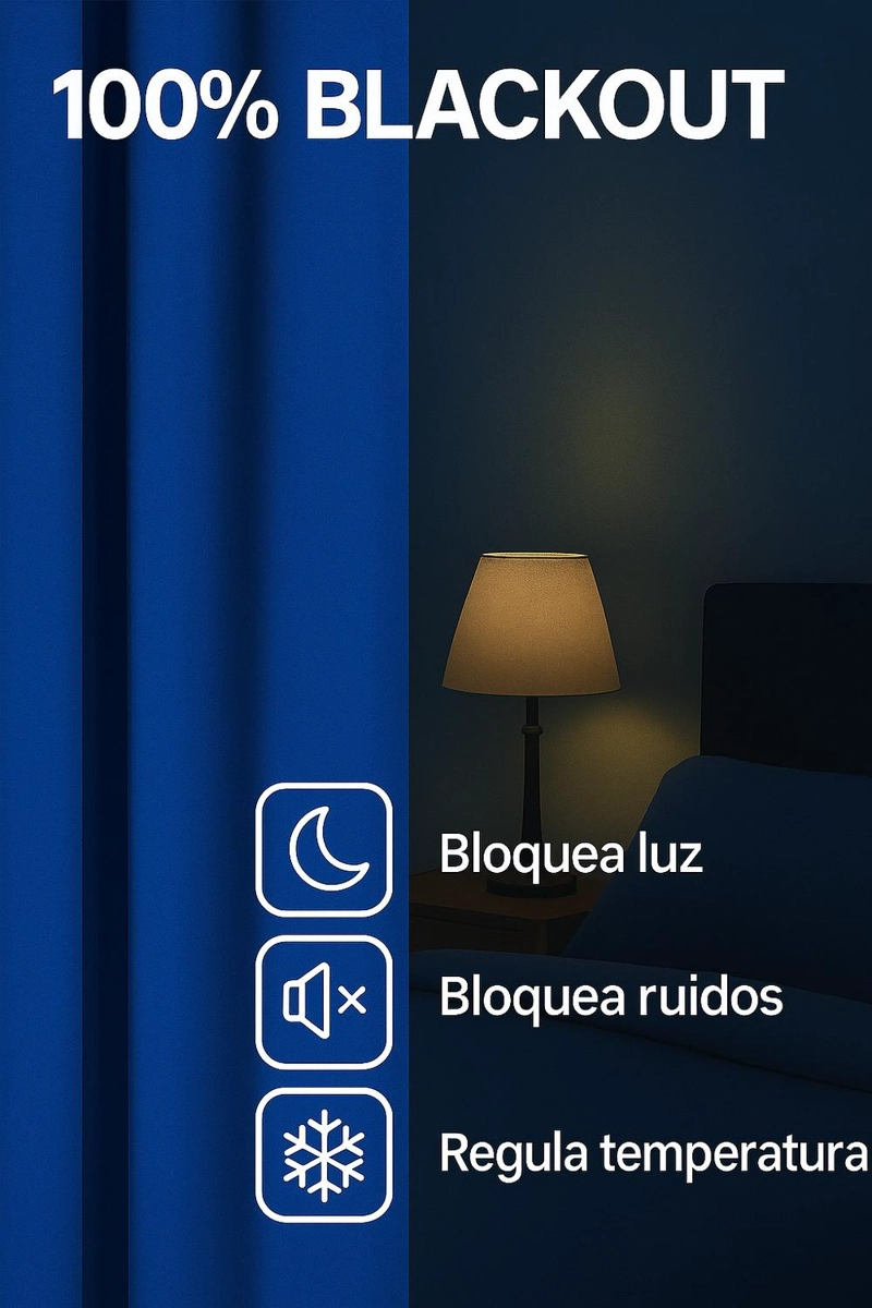 CORTINA BLACKOUT 100% ENGOMADA TERMICA TELA LIGERA 140X225 - MICROFIBRA PREMIUM - 1 PAÑO AZUL - 6