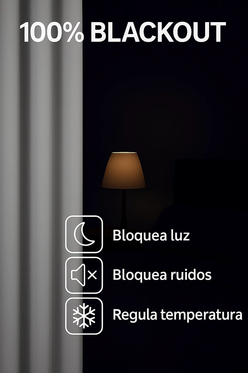 CORTINA BLACKOUT 100% ENGOMADA TERMICA TELA LIGERA 140X225 - MICROFIBRA PREMIUM - 1 PAÑO MARFIL - 6