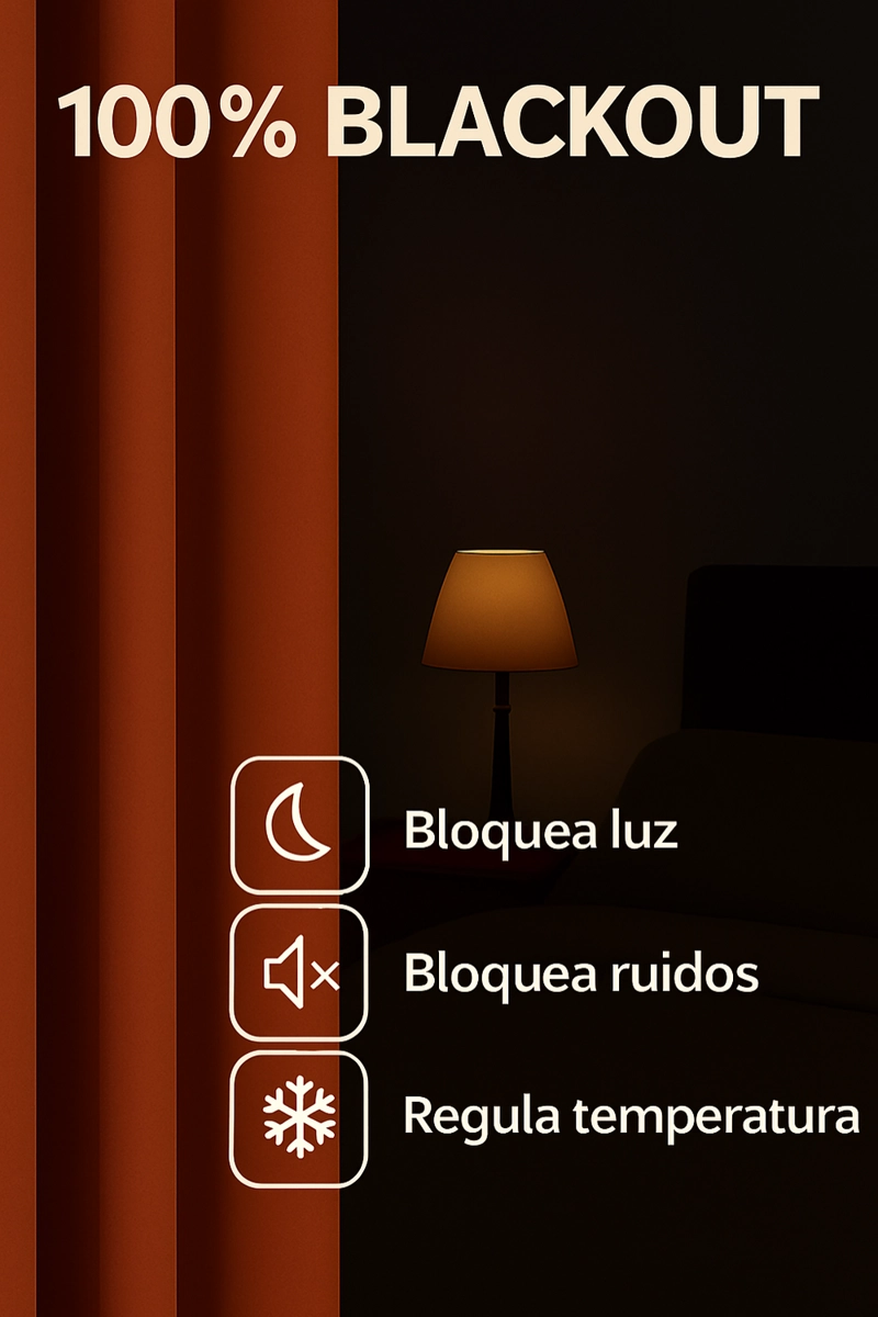 CORTINA BLACKOUT 100% ENGOMADA TERMICA TELA LIGERA 140X225 - MICROFIBRA PREMIUM - 1 PAÑO NARANJO - 6
