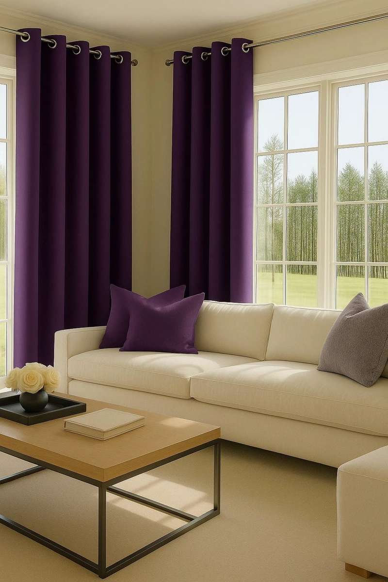 CORTINA BLACKOUT 100% ENGOMADA TERMICA TELA LIGERA 140X225 - MICROFIBRA PREMIUM - 1 PAÑO MORADO - 3