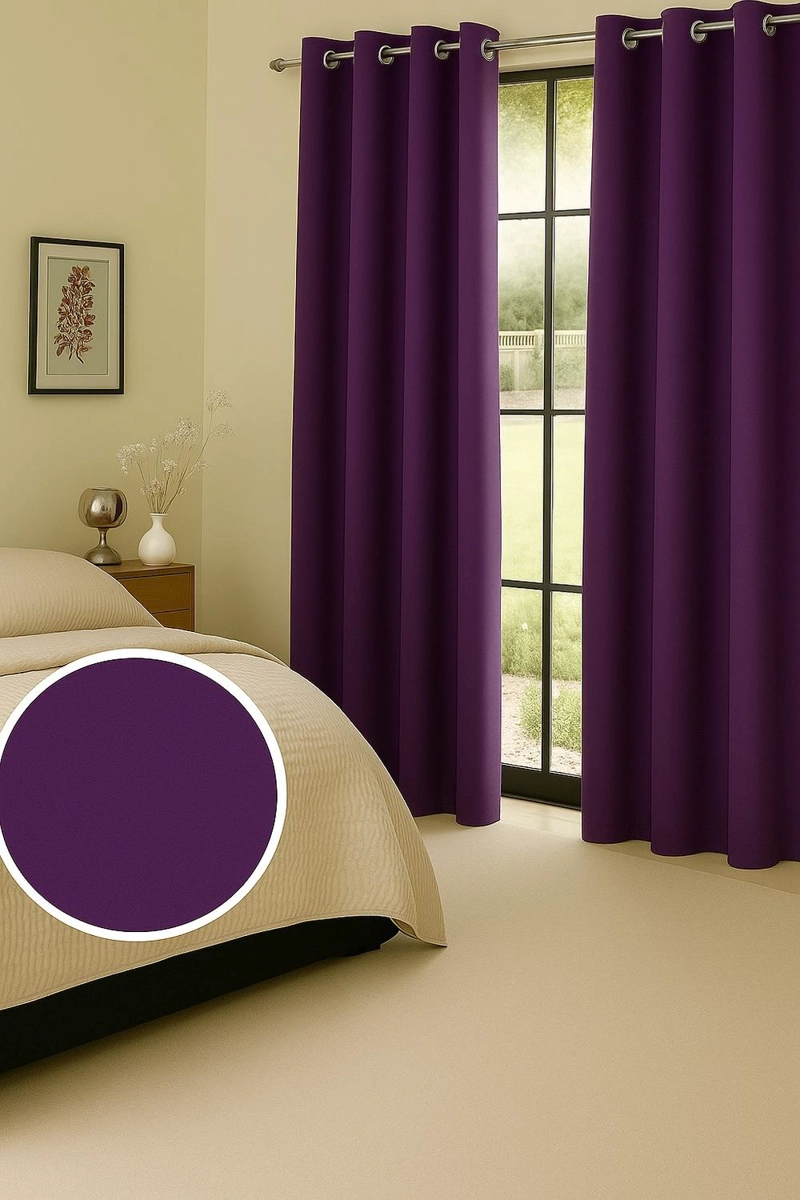 CORTINA BLACKOUT 100% ENGOMADA TERMICA TELA LIGERA 140X225 - MICROFIBRA PREMIUM - 1 PAÑO MORADO - 4